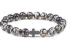 Unisex Handmade Copper Geometric Beaded Bracelet With Hematite Cross Natural Lava Tiger Eye