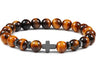 Unisex Handmade Copper Geometric Beaded Bracelet With Hematite Cross Natural Lava Tiger Eye