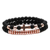 Unisex Handmade Copper Geometric Beaded Bracelet With Hematite Cross Natural Lava Tiger Eye