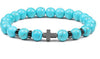 Unisex Handmade Copper Geometric Beaded Bracelet With Hematite Cross Natural Lava Tiger Eye