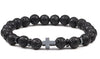 Unisex Handmade Copper Geometric Beaded Bracelet With Hematite Cross Natural Lava Tiger Eye