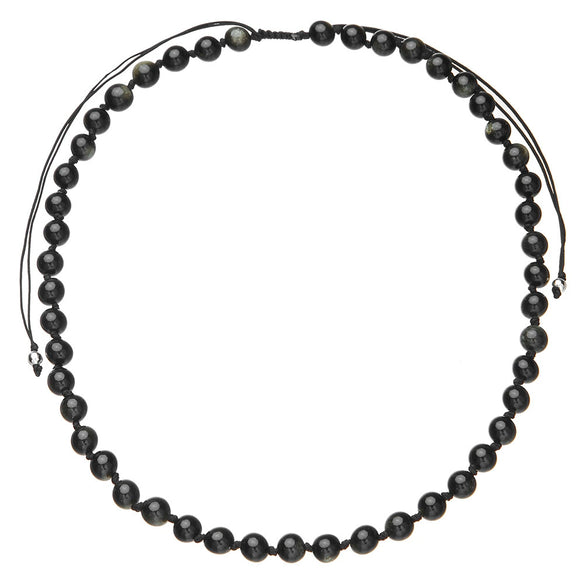 Unisex Handmade Gold Obsidian Geometric Style Woven O Chain Natural Stone Necklace