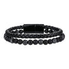 Unisex Handmade Hiphop Magnet Buckle Leather Cord Bracelet With Geometric Tiger's Eye And Volcanic Stone Beads