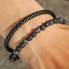 Unisex Handmade Hiphop Magnet Buckle Leather Cord Bracelet With Geometric Tiger's Eye And Volcanic Stone Beads