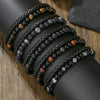 Unisex Handmade Hiphop Magnet Buckle Leather Cord Bracelet With Geometric Tiger's Eye And Volcanic Stone Beads