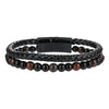 Unisex Handmade Hiphop Magnet Buckle Leather Cord Bracelet With Geometric Tiger's Eye And Volcanic Stone Beads