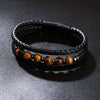 Unisex Handmade Mixed Material Multilayer Woven Leather And Pu Leather Bracelet With Geometric Pattern