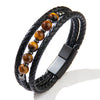 Unisex Handmade Mixed Material Multilayer Woven Leather And Pu Leather Bracelet With Geometric Pattern