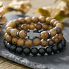 Unisex Handmade Natural Semiprecious Stone And Wood Bead Bracelet With Geometric Style