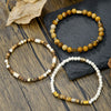 Unisex Handmade Natural Semiprecious Stone And Wood Bead Bracelet With Geometric Style