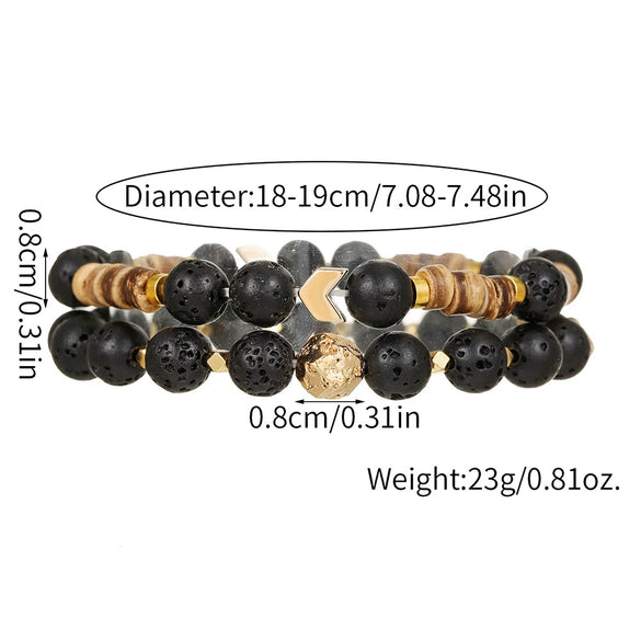 Unisex Handmade Natural Semiprecious Stone And Wood Bead Bracelet With Geometric Style