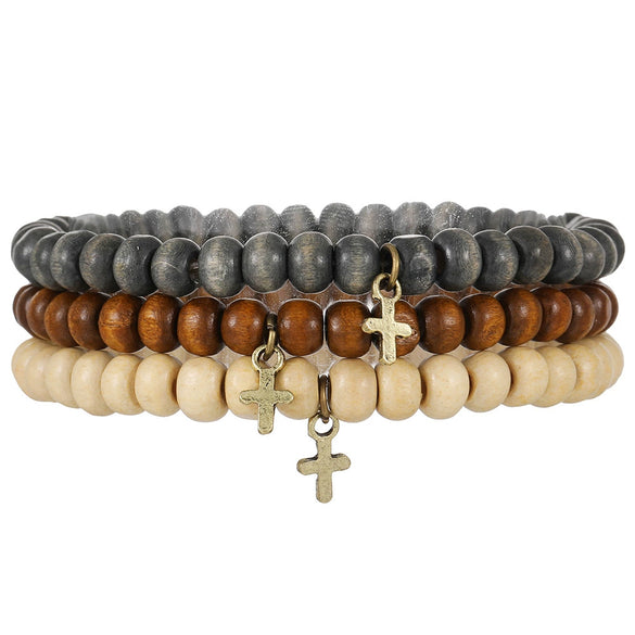 Unisex Handmade Natural Semiprecious Stone And Wood Bead Bracelet With Geometric Style