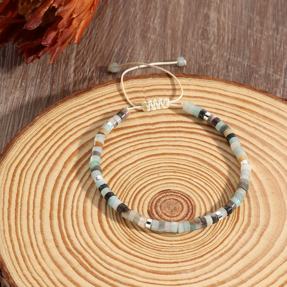 Unisex Handmade Natural Stone Geometric Beaded Woven Bracelet