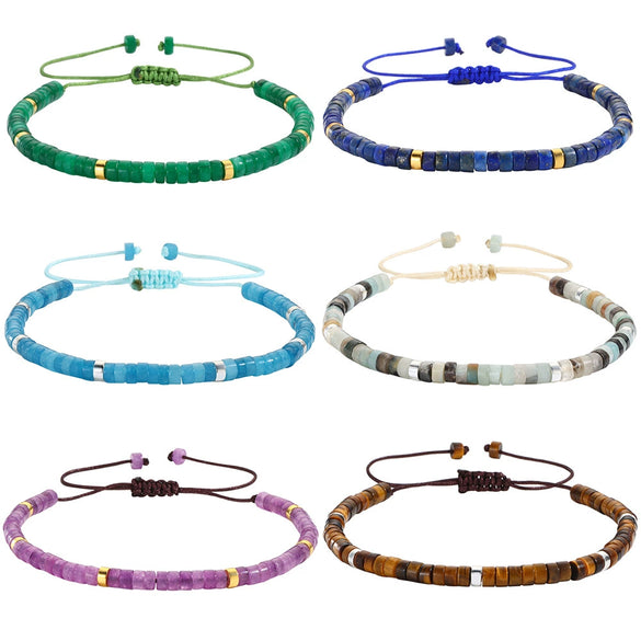 Unisex Handmade Natural Stone Geometric Beaded Woven Bracelet