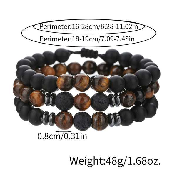 Unisex Handmade Obsidian Geometric Elastic Woven Beaded Bracelet
