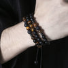 Unisex Handmade Obsidian Geometric Elastic Woven Beaded Bracelet