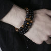 Unisex Handmade Obsidian Geometric Elastic Woven Beaded Bracelet