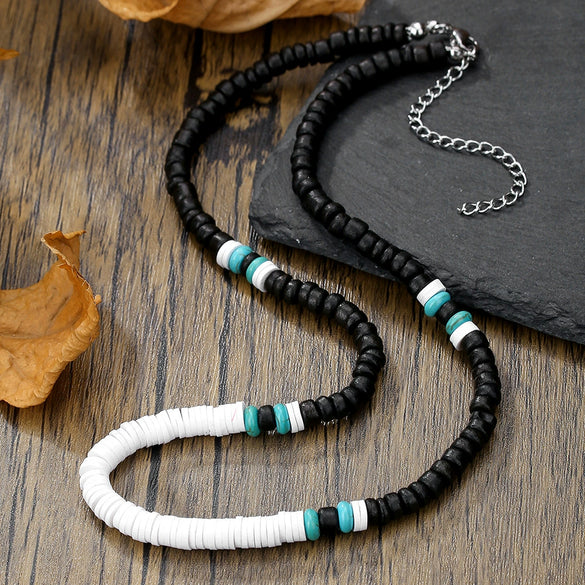 Unisex Handmade Wooden Beads And Pine Stones Geometric Hiphop Fashion Clavicle Chain