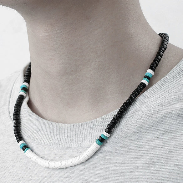 Unisex Handmade Wooden Beads And Pine Stones Geometric Hiphop Fashion Clavicle Chain