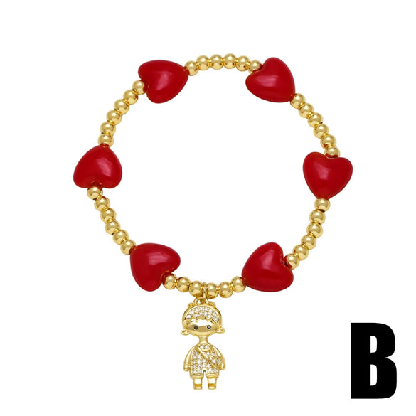 Unisex Heartshaped Copper Goldplated Bracelet With Simple Style
