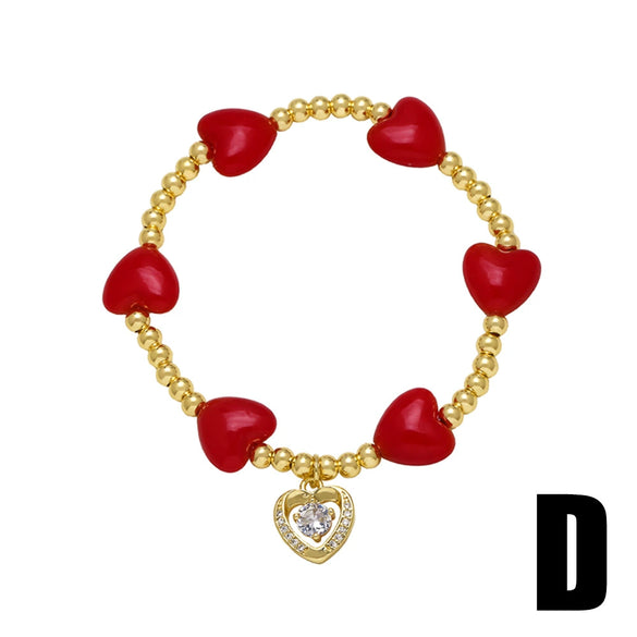 Unisex Heartshaped Copper Goldplated Bracelet With Simple Style