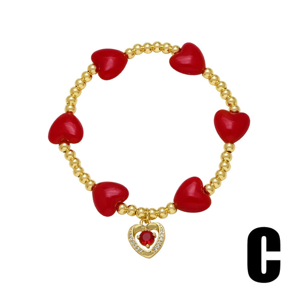 Unisex Heartshaped Copper Goldplated Bracelet With Simple Style