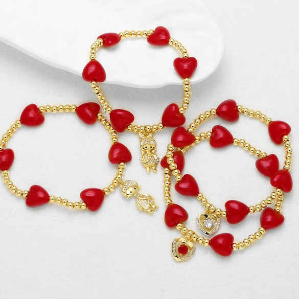 Unisex Heartshaped Copper Goldplated Bracelet With Simple Style
