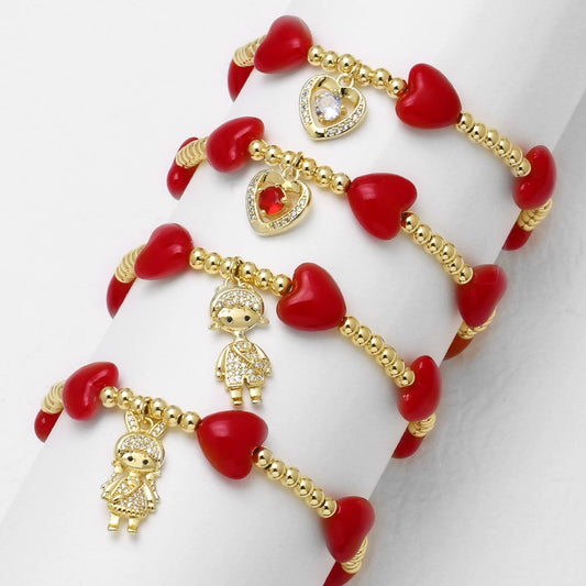 Unisex Heartshaped Copper Goldplated Bracelet With Simple Style