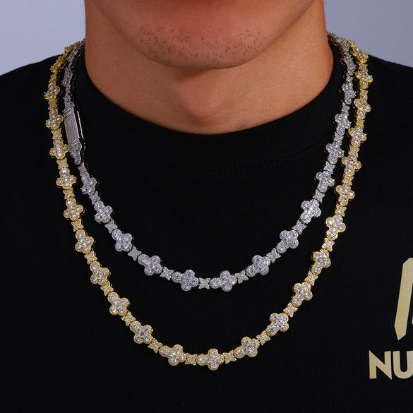 Unisex Hip Hop Cross Star Zircon Inlaid Copper Necklace And Bracelet Jewelry