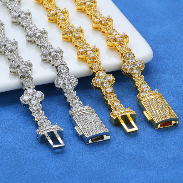 Unisex Hip Hop Cross Star Zircon Inlaid Copper Necklace And Bracelet Jewelry