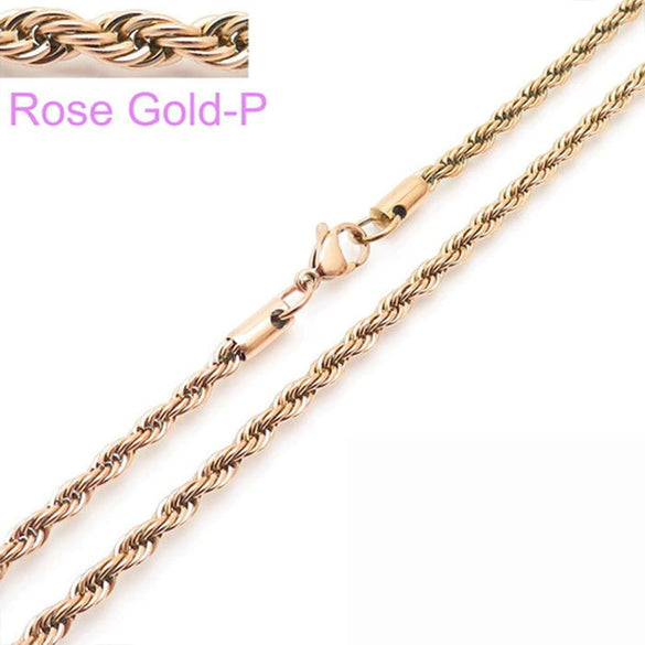 Unisex Hip Hop Fashion Button Rope Titanium Steel And Stainless Steel Twist Chain Necklace With Geometric Pattern And Electroplating Treatment