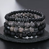Unisex Hip Hop Stone Copper Inlaid Geometric Handmade Bracelet 4 Pieces Set