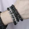 Unisex Hip Hop Stone Copper Inlaid Geometric Handmade Bracelet 4 Pieces Set