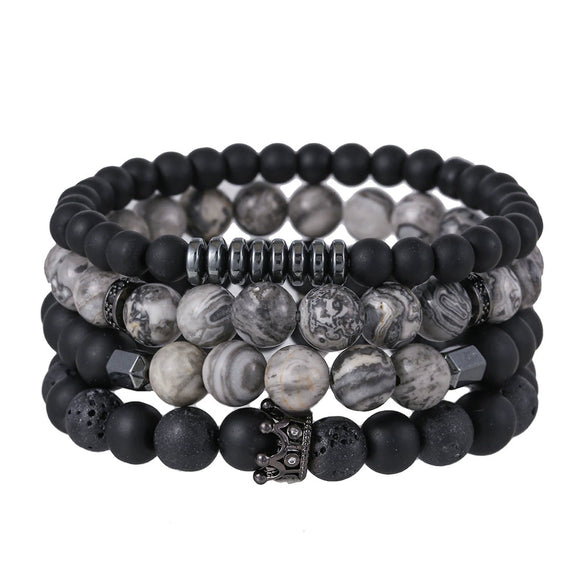 Unisex Hip Hop Stone Copper Inlaid Geometric Handmade Bracelet 4 Pieces Set