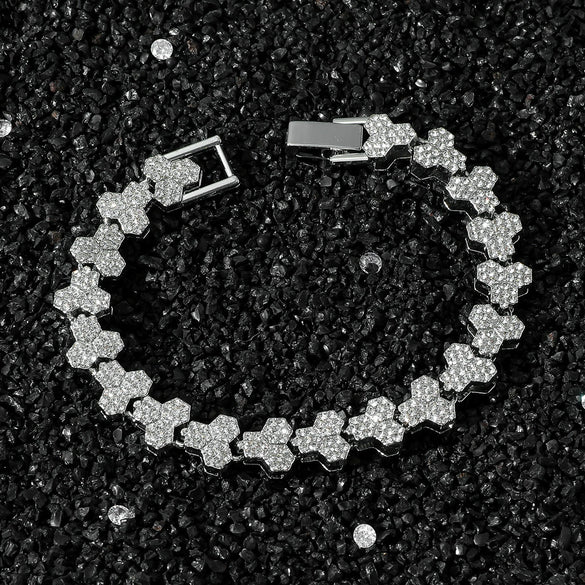 Unisex Hip Hop Style Alloy Cuban Chain Necklace Set With Diamonds And Geometric Triangle Stitching