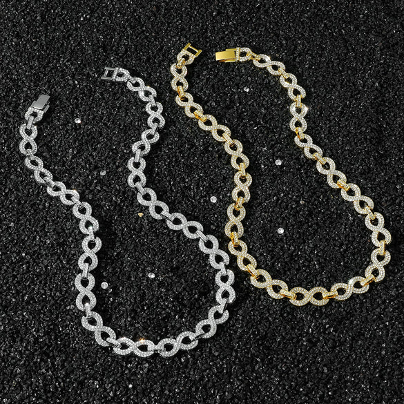 Unisex Hip Hop Style Alloy Cuban Chain Necklace With Geometric Pattern And Full Diamonds
