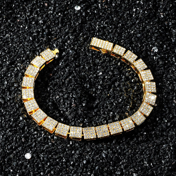 Unisex Hip Hop Style Alloy Geometric Square Stitching Chain Necklace Set With Diamonds