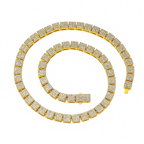 Unisex Hip Hop Style Alloy Geometric Square Stitching Chain Necklace Set With Diamonds