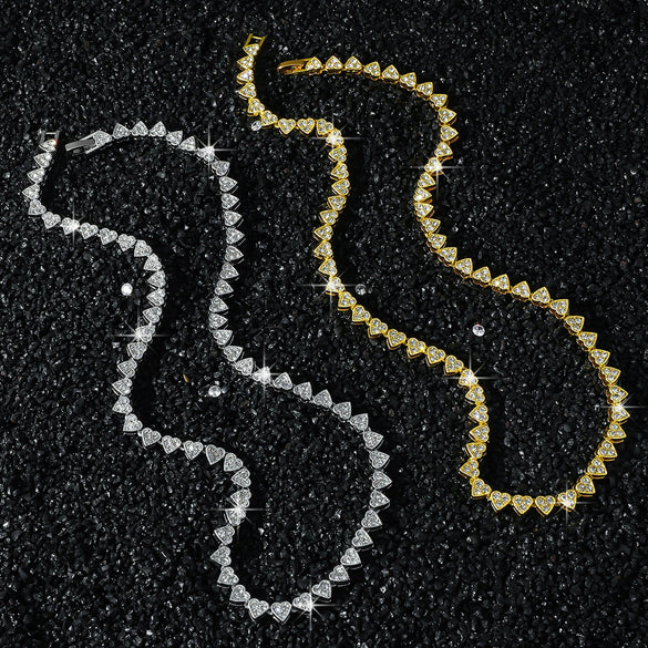 Unisex Hip Hop Style Alloy Heart Stitching Cuban Chain Necklace Set With Diamonds And Geometric Pattern