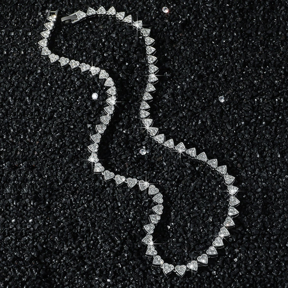 Unisex Hip Hop Style Alloy Heart Stitching Cuban Chain Necklace Set With Diamonds And Geometric Pattern
