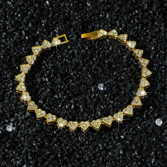 Unisex Hip Hop Style Alloy Heart Stitching Cuban Chain Necklace Set With Diamonds And Geometric Pattern
