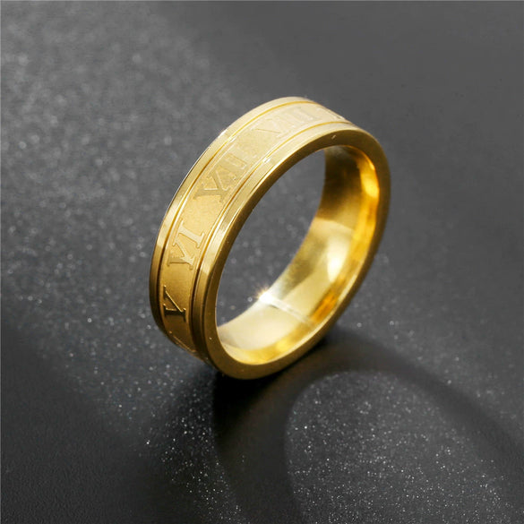 Unisex Hiphop Punk Stainless Steel Geometric Ring With Roman Numerals Electroplated