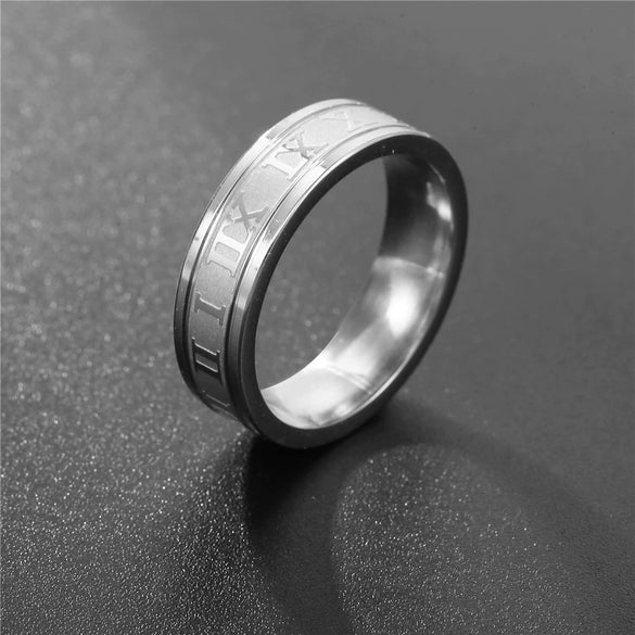 Unisex Hiphop Punk Stainless Steel Geometric Ring With Roman Numerals Electroplated