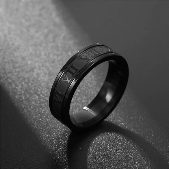 Unisex Hiphop Punk Stainless Steel Geometric Ring With Roman Numerals Electroplated