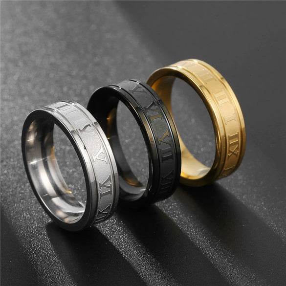 Unisex Hiphop Punk Stainless Steel Geometric Ring With Roman Numerals Electroplated