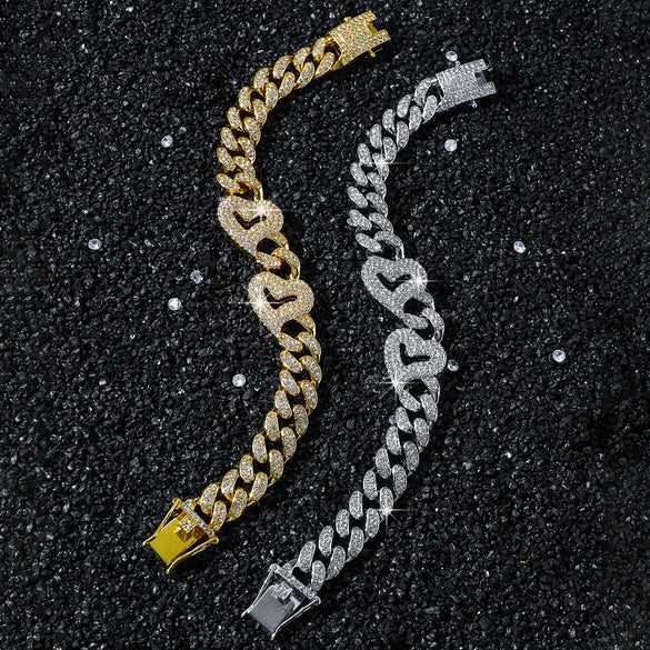 Unisex Hiphop Style Alloy Chain Bracelet With Love Stitching And Geometric Pattern Electroplated