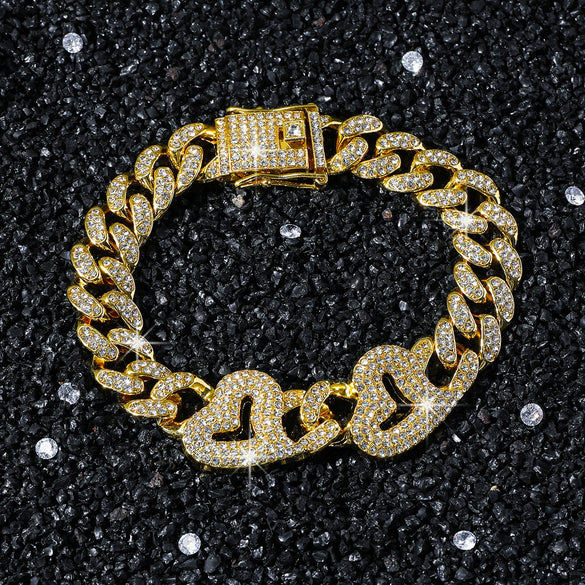 Unisex Hiphop Style Alloy Chain Bracelet With Love Stitching And Geometric Pattern Electroplated