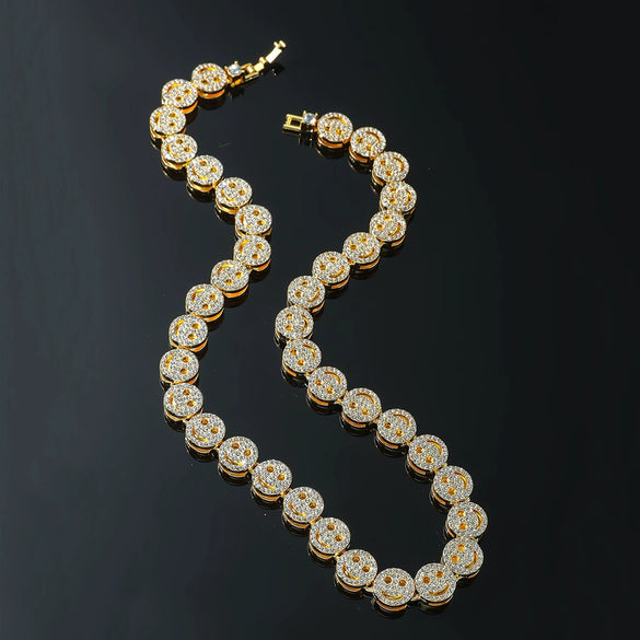 Unisex Hiphop Style Alloy Cuban Chain Necklace With Exaggerated Smiling Face And Diamond Design Geometric Pattern