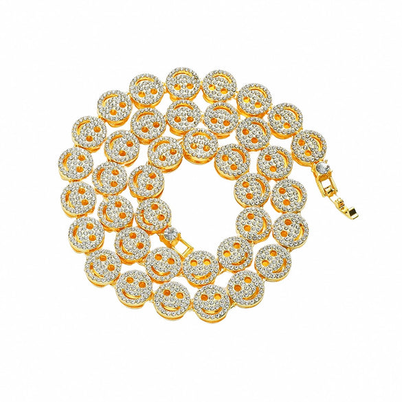 Unisex Hiphop Style Alloy Cuban Chain Necklace With Exaggerated Smiling Face And Diamond Design Geometric Pattern