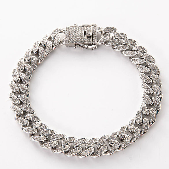Unisex Hiphop Style Alloy Necklace With Geometric Pattern And Diamond Design Cuban Chain
